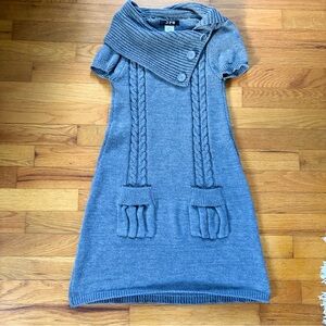 Woman’s JFW Elegant GRAY Knit Dress with CABLE KNIT Details POCKETS AND button n